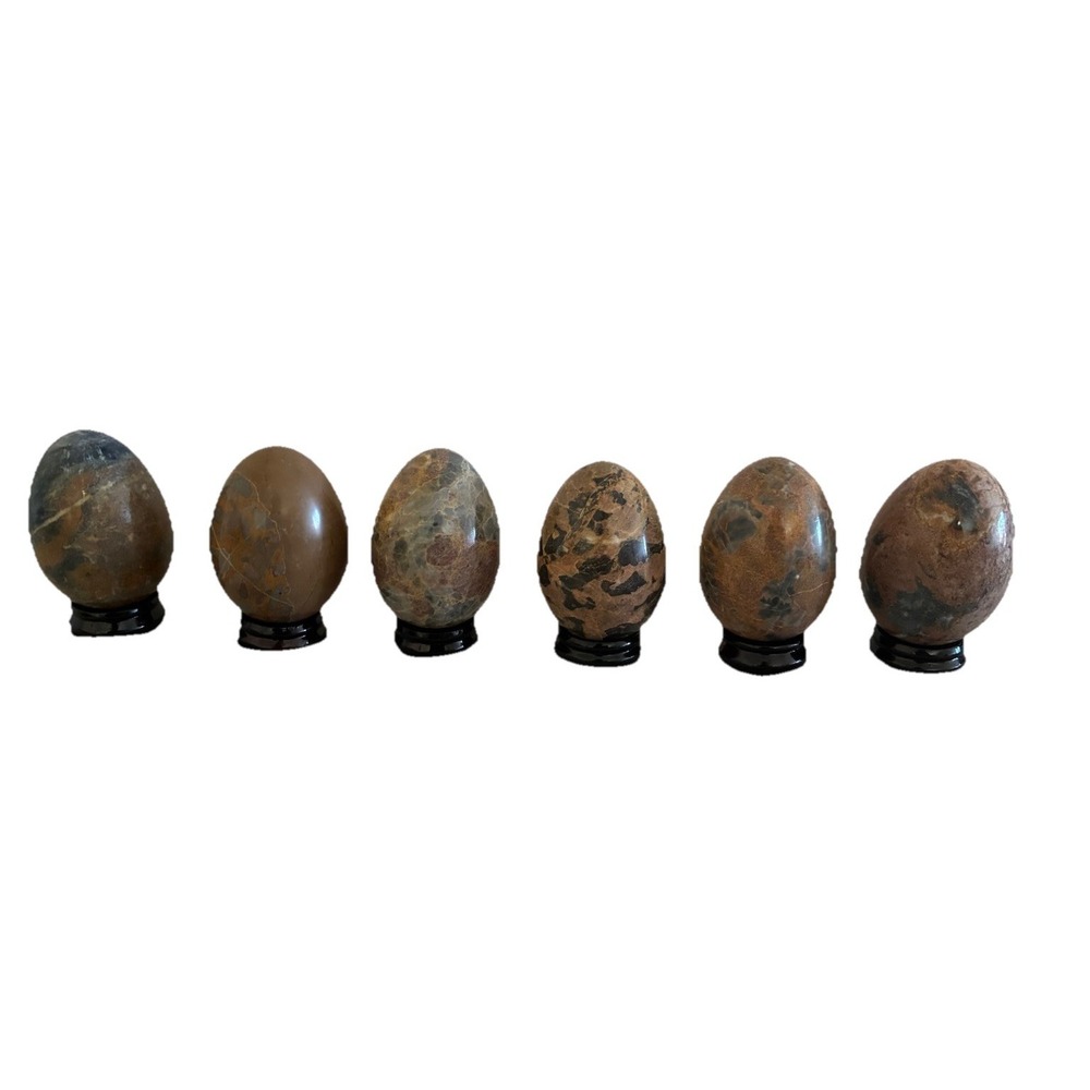 Eggs Marble Neutral Tones Multi Colored With Stands 2.75" (6) Easter Decor NEW
